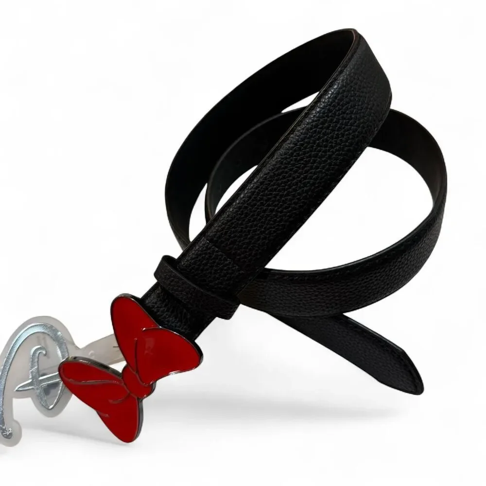 Disney Minnie Mouse black Vegan leather belt with red bow detail - size M